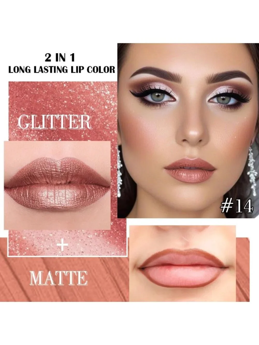 Womens 14# Bronze Gold-Metallic Glitter Liquid Lipstick lippies Lip Gloss